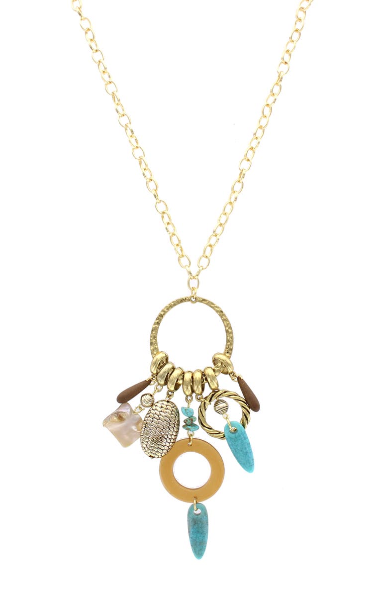 OLIVIA WELLES Multi Charm Pendant Necklace, Main, color, Gold-Turquoise