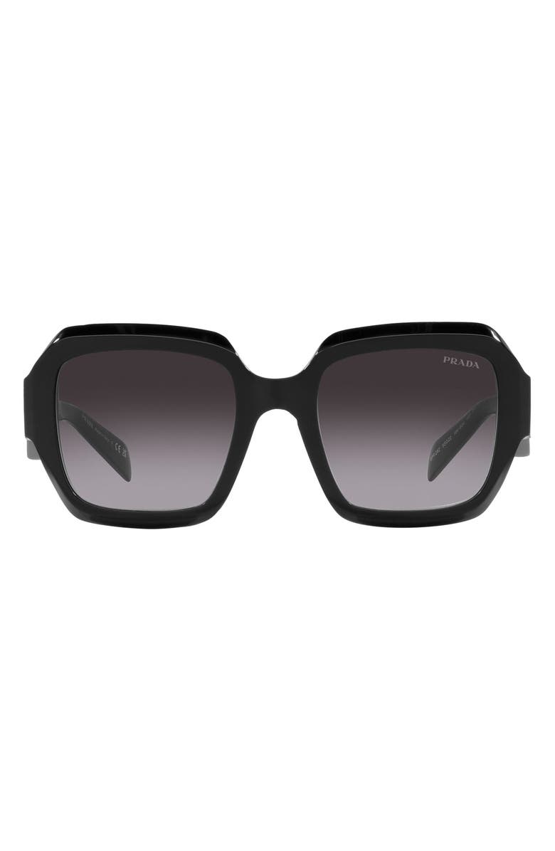 Prada 54mm Rectangular Sunglasses, Main, color, Black