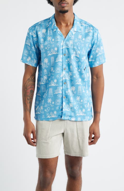 Print Short Sleeve Button-Up Camp Shirt