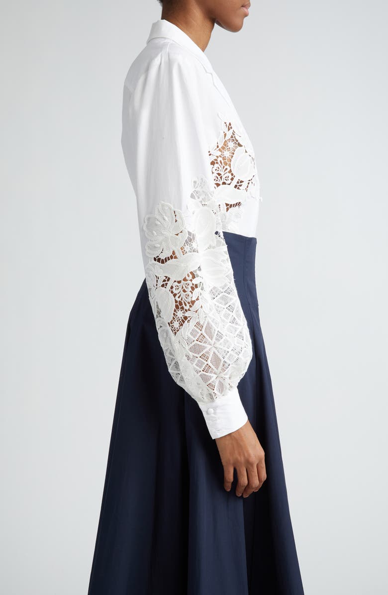 Lela Rose Lace Embellished Button-Up Shirt, Alternate, color, 