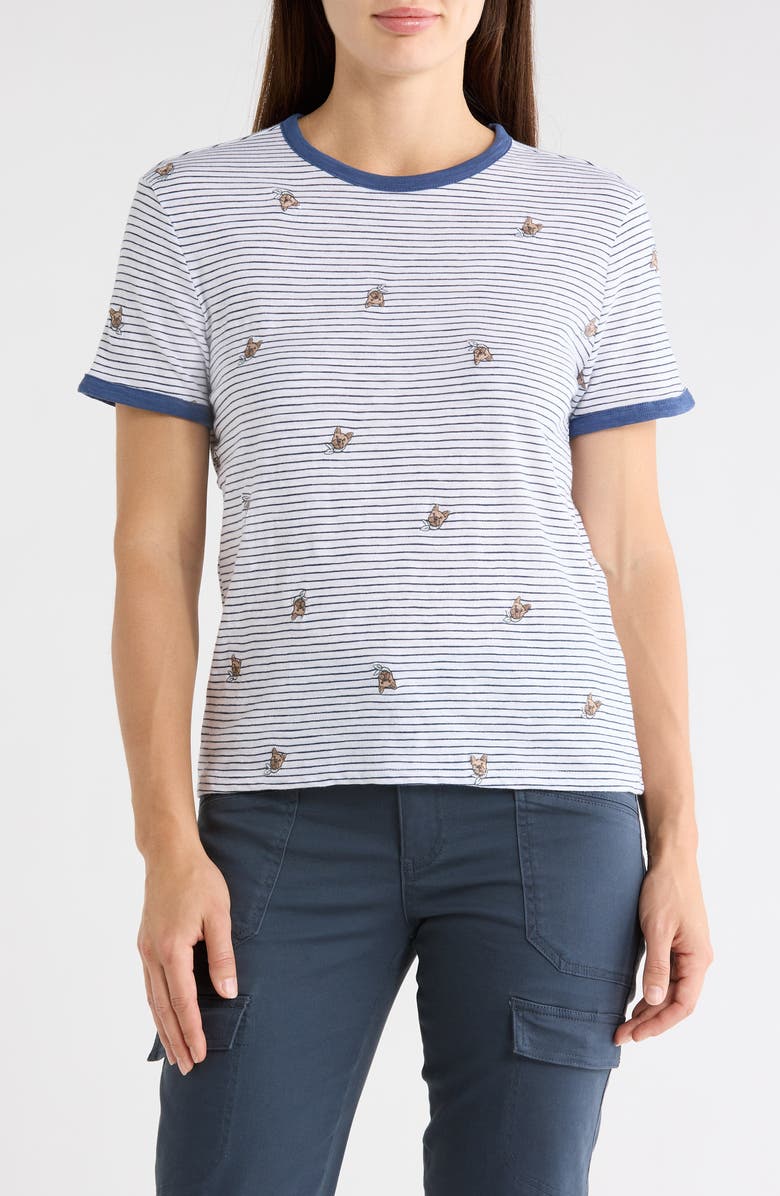 Lucky Brand Dog Embroidered Cotton T-Shirt, Main, color, Navy Stripe