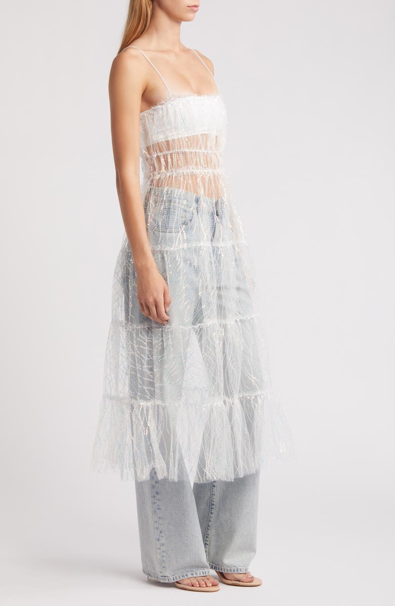 All in Favor Sequin Tulle Sheer Midi Dress, Alternate, color,