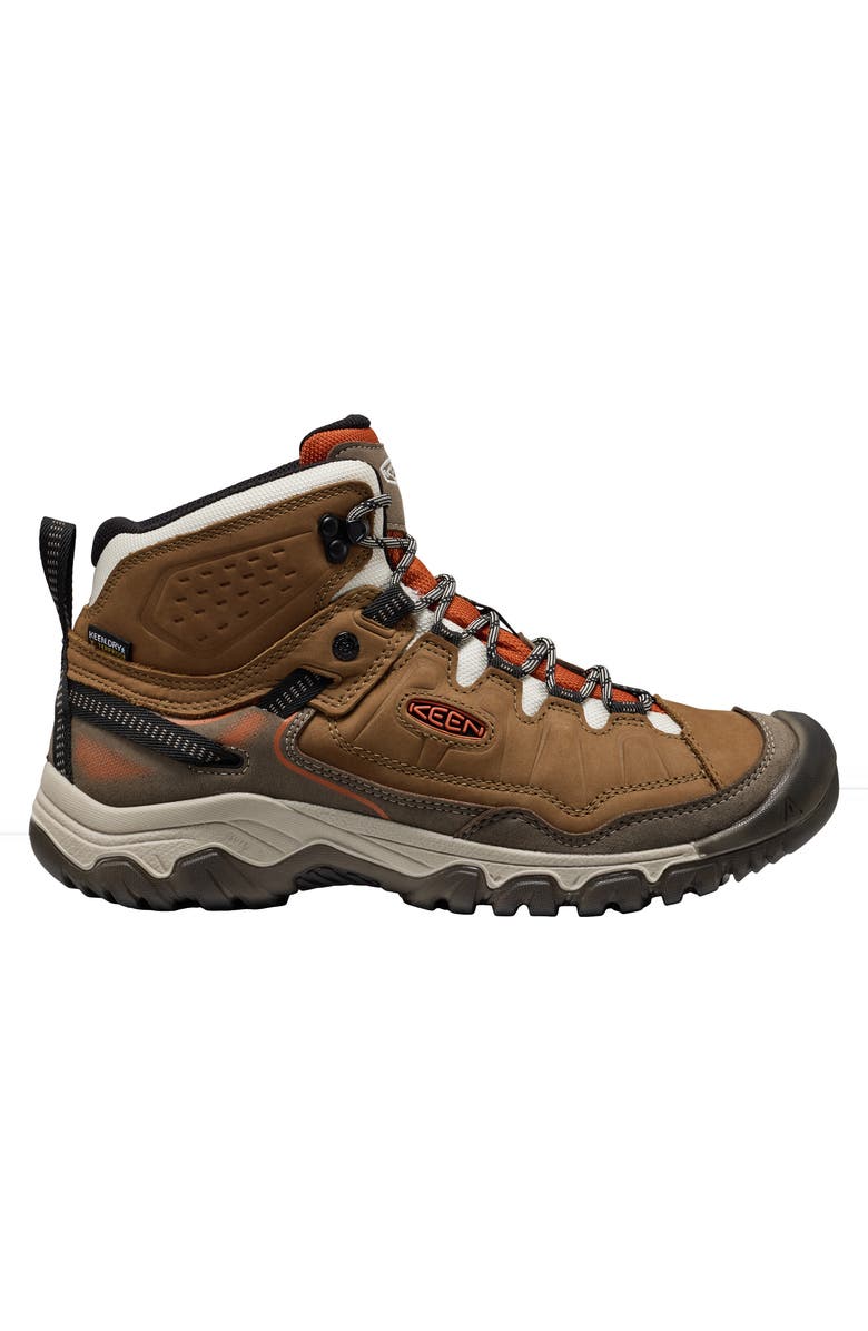 KEEN Targhee IV Mid Waterproof Hiking Boot, Alternate, color, Coyote/ Gold Flame