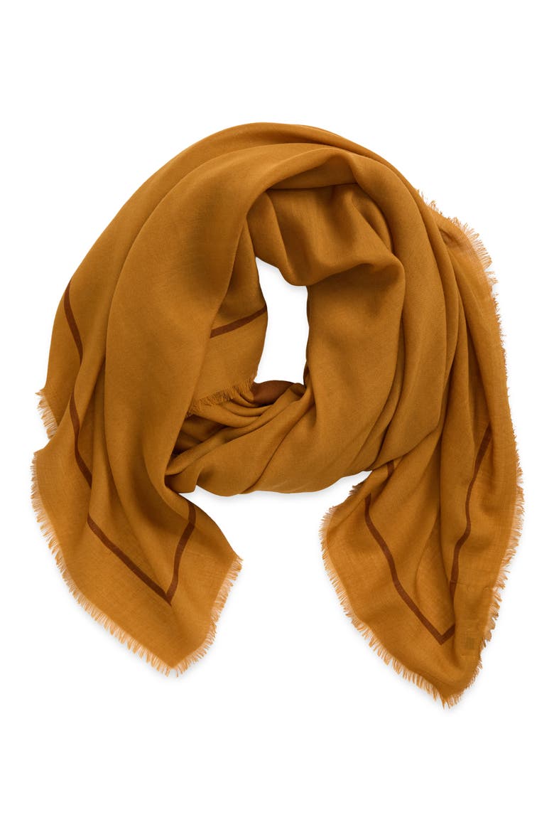 Grand Carre Cassandre Wool Scarf, Alternate, color, OCHRE/ DARK BROWN