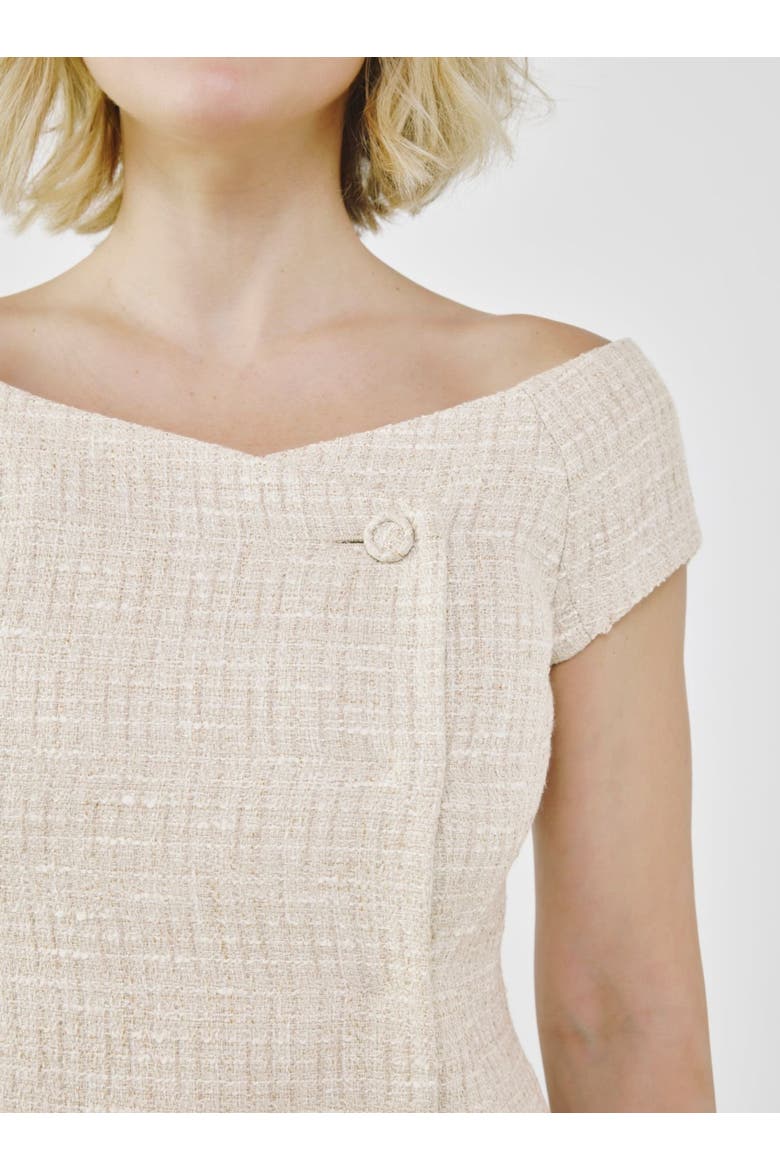 Tailored Fancy Tweed Bardot Top, Alternate, color, Cream