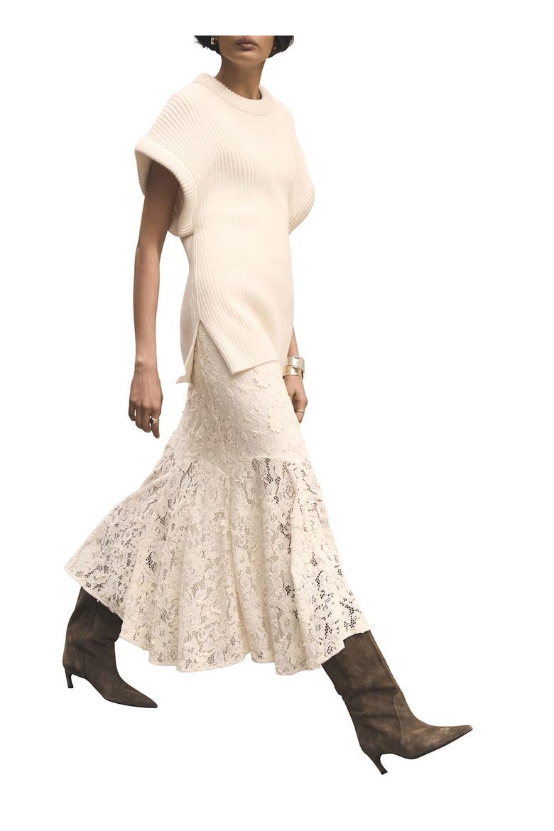 Lace Flounce Midi Skirt, Alternate, color, Ivory