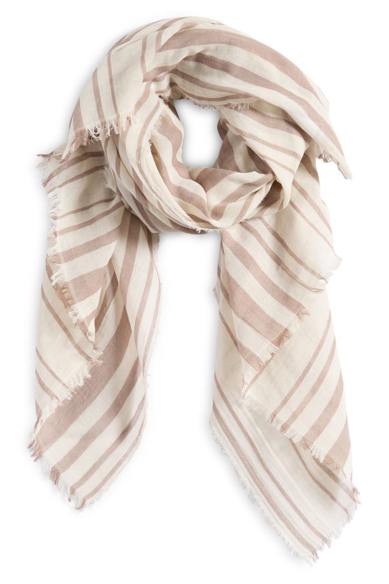 Variegated Stripe Cotton Fringe Scarf, Alternate, color, DESERT WIND/ OFF WHITE