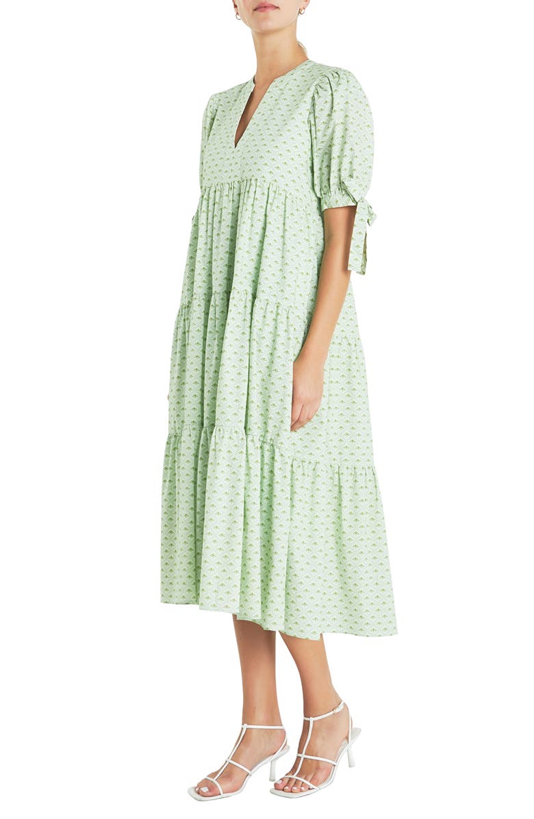 English Factory Geo Print Tiered Cotton Midi Dress, Alternate, color,