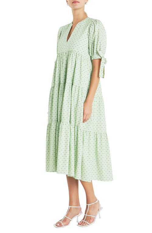 ENGLISH FACTORY ENGLISH FACTORY GEO PRINT TIERED COTTON MIDI DRESS 