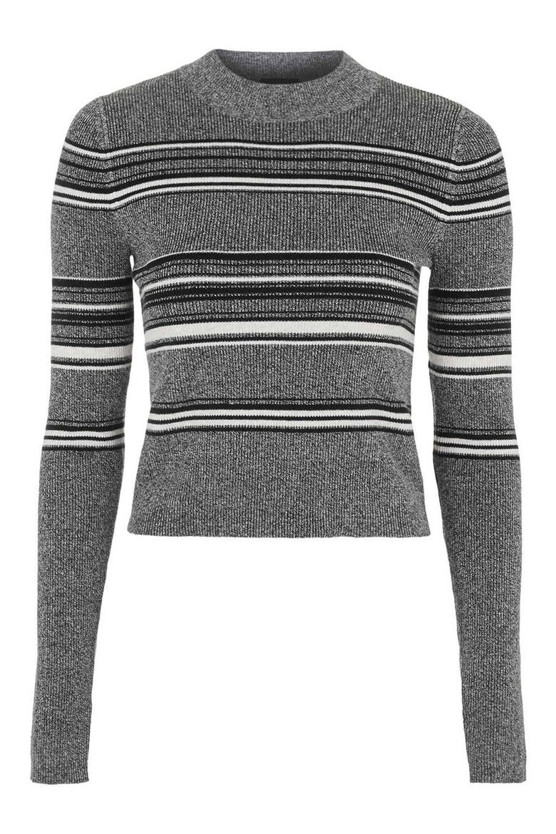Stripe Crop Sweater, Main, color, GREY MULTI