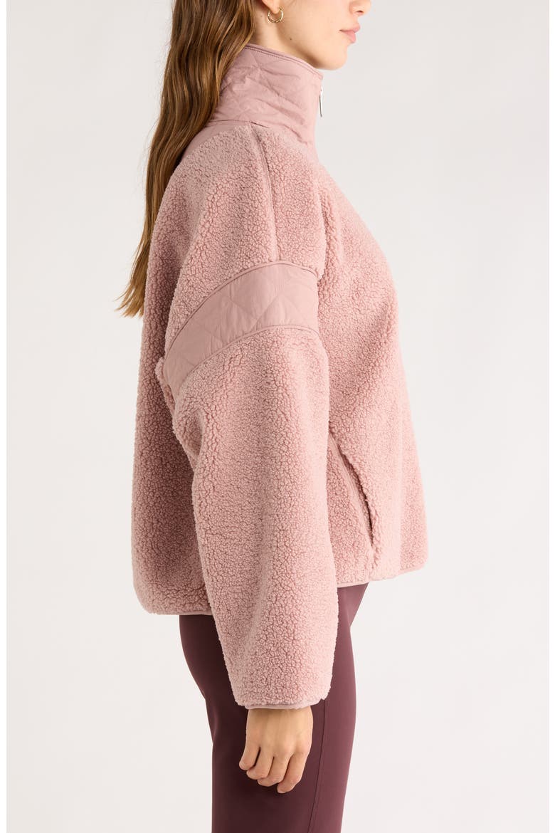 Snowday Faux Shearling Quarter Zip Pullover, Alternate, color, PINK FAWN
