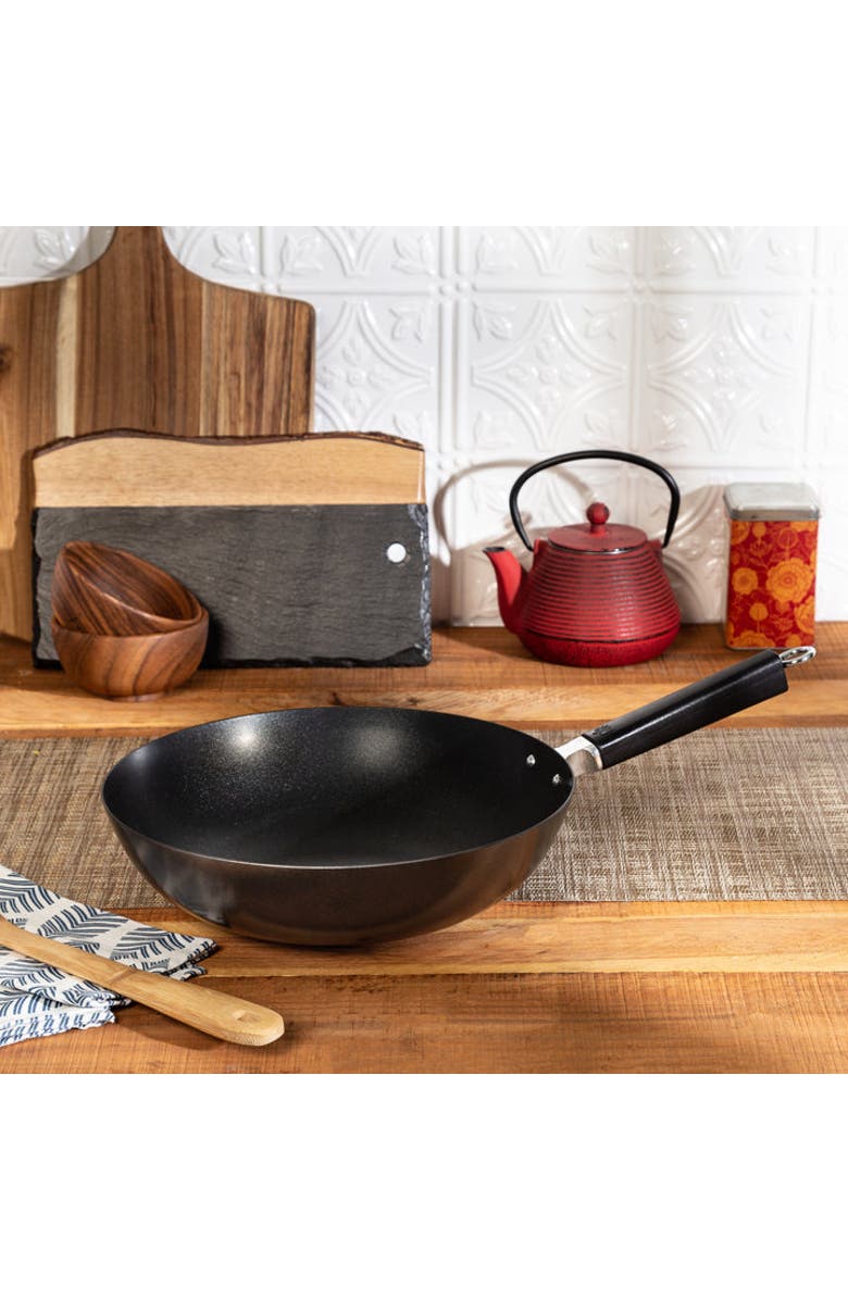 JOYCE CHEN Carbon Steel Excalibur Nonstick Stir Fry Pan with Phenolic Handle, 12-Inch, Alternate, color, Black