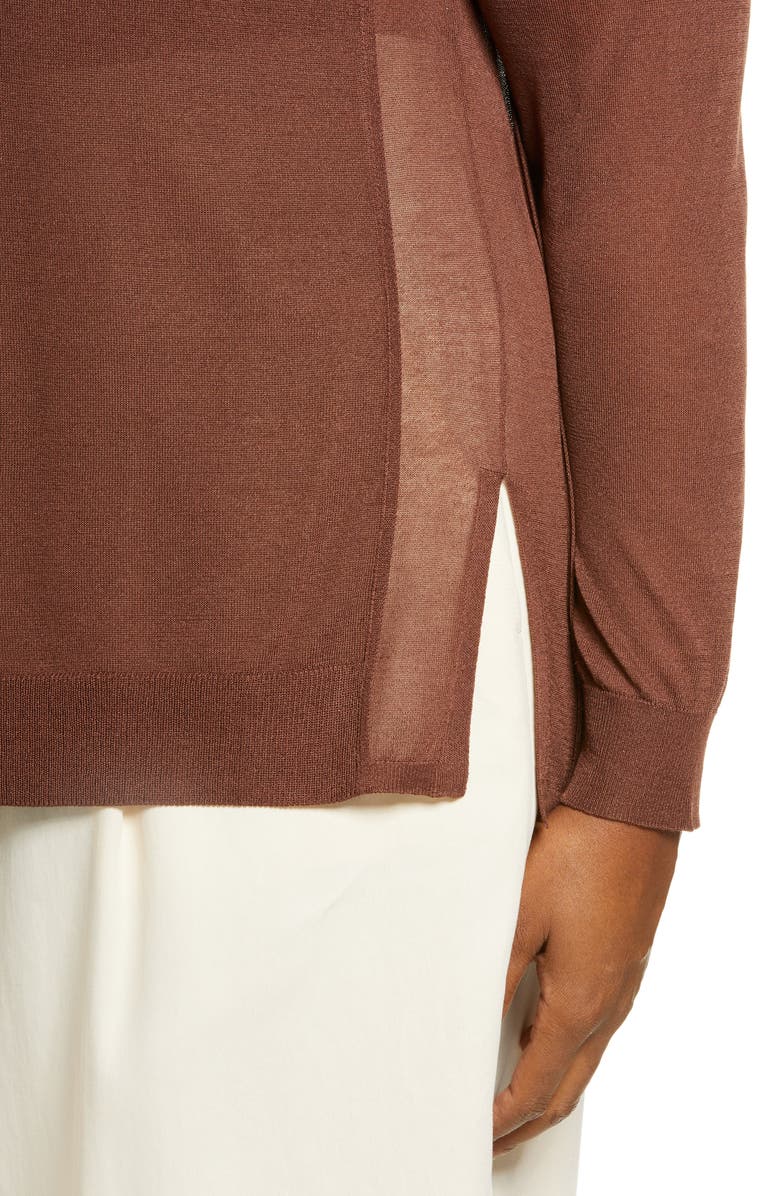Lafayette 148 New York Sheer Sleeve V-Neck Sweater, Alternate, color, Copper Dust