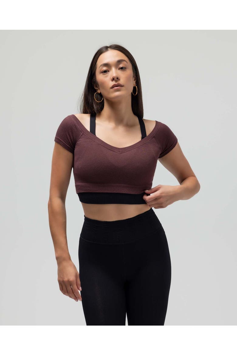 Ribbed Cap Sleeve Crop Top, Alternate, color, MAPLE