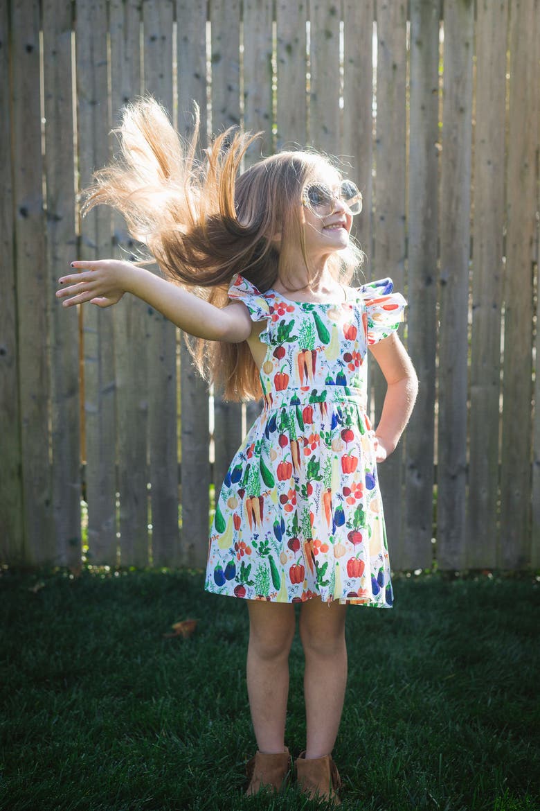 Girls Ruffle Sleeve Dress, Alternate, color, Veggies