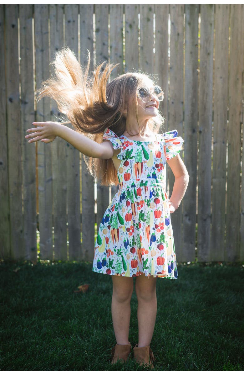 WORTHY THREADS Girls Ruffle Sleeve Dress, Alternate, color, Veggies