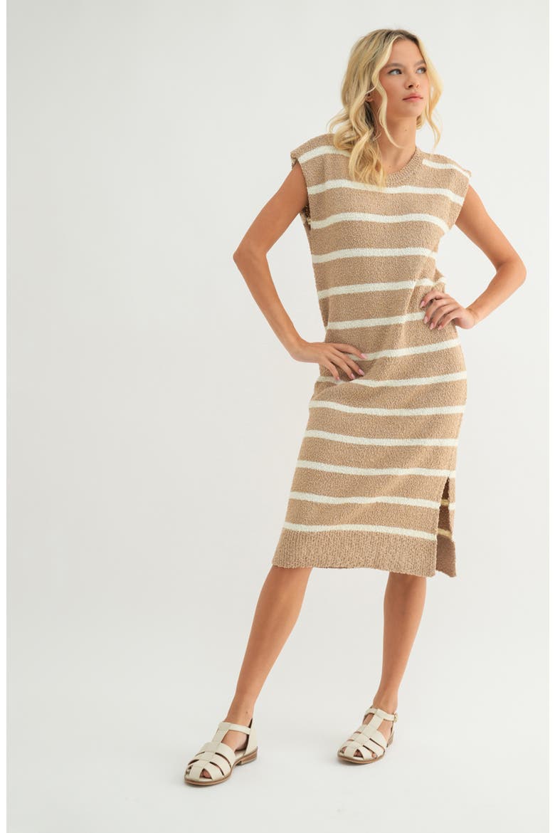 Stripe Cap Sleeve Midi Sweater Dress, Alternate, color, MOCHA/ CREAM