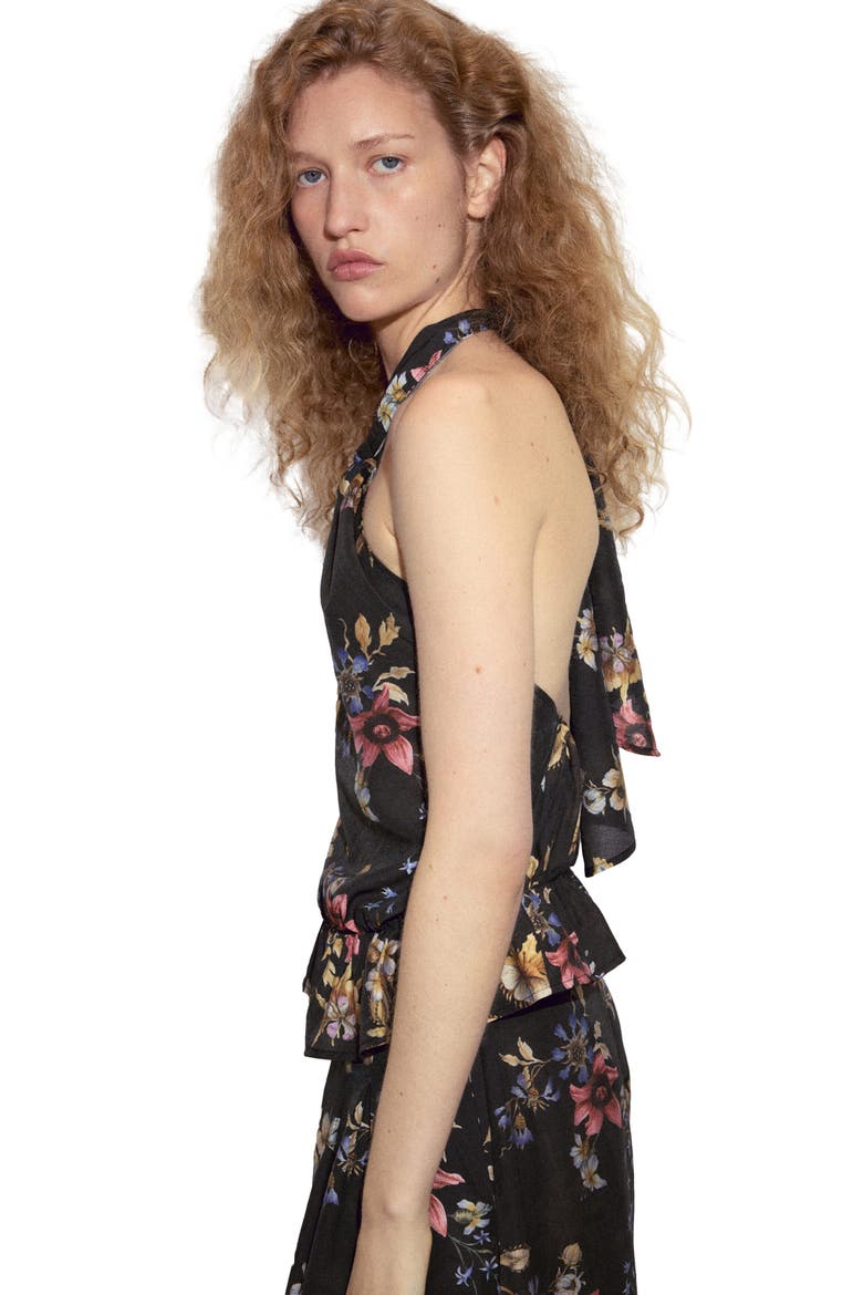 Viscose-blend Halterneck Top, Alternate, color, Black/floral