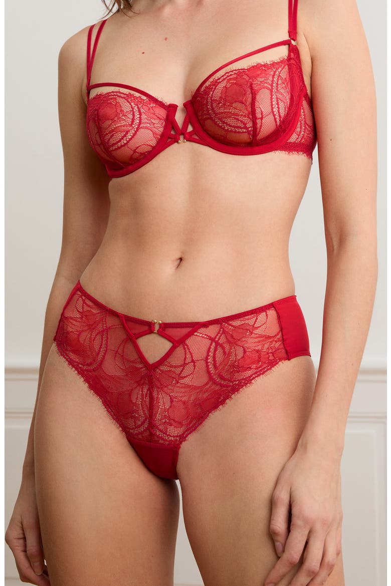 Vertige Rouge Eyelash Lace Panties, Alternate, color, RED