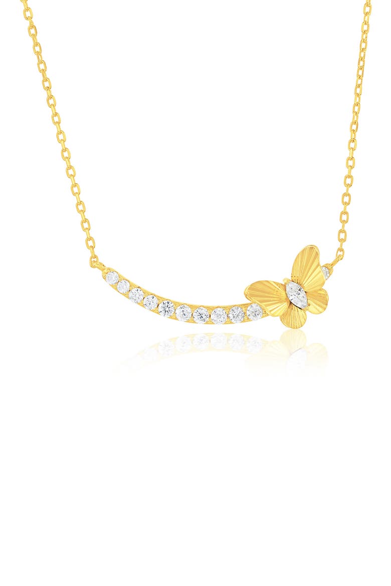 Cubic Zirconia Butterfly Curved Bar Necklace, Main, color, GOLD