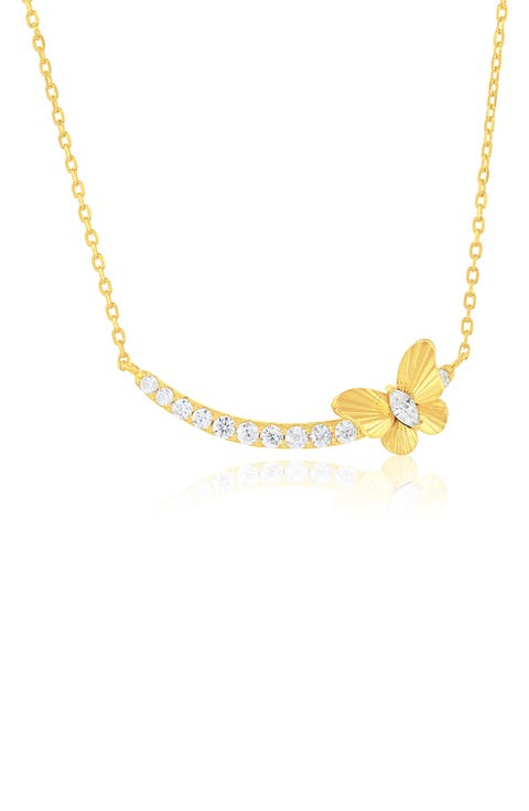 Cubic Zirconia Butterfly Curved Bar Necklace
