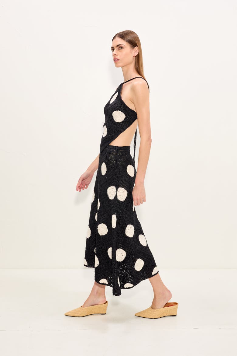 Zorah Crochet Skirt, Alternate, color, Black/Macadamia Polka Dot