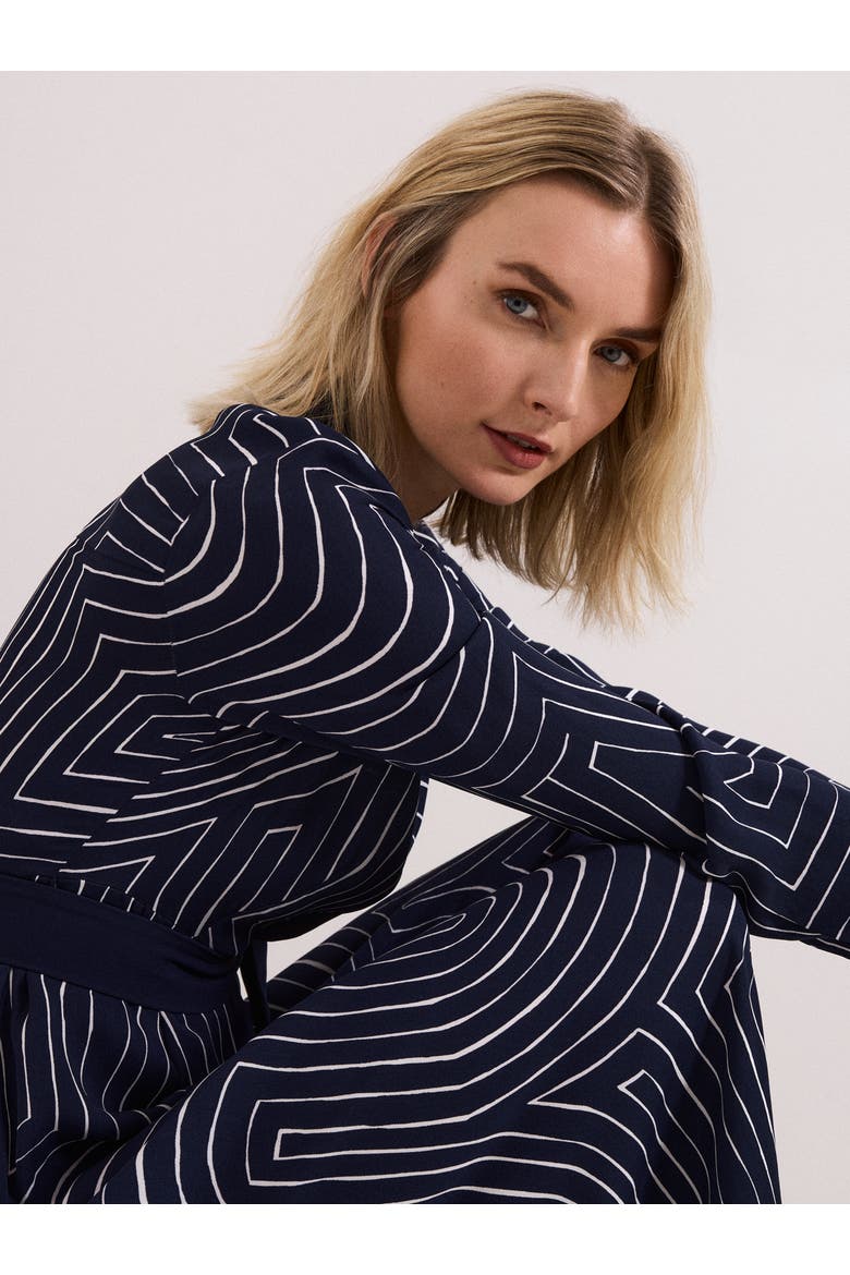 Charlotte Long-Sleeve Belted Midi Dress, Alternate, color, Navy/Ivory