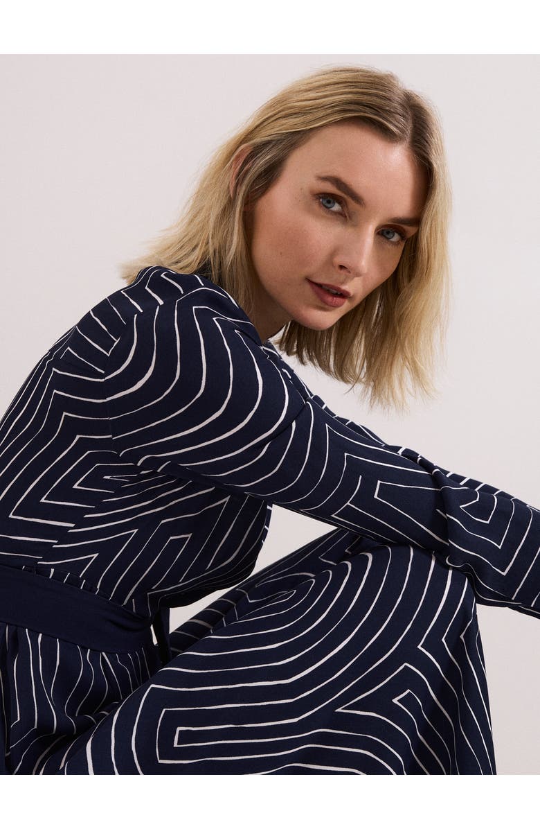 Phase Eight Charlotte Long-Sleeve Belted Midi Dress, Alternate, color, Navy/Ivory