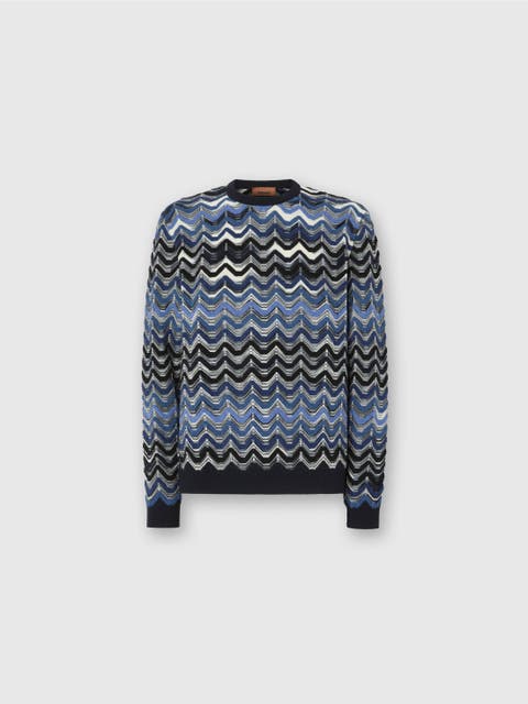 Crew Neck Sweater With Geometric Zigzag Pattern