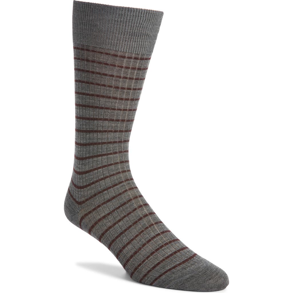 Pantherella Worthington Stripe Merino Wool Blend Dress Socks In Gray