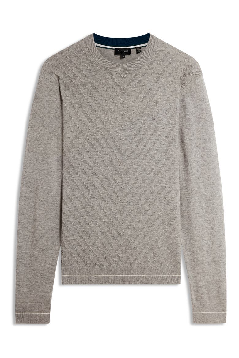 Corbin Chevron Texture Cotton & Wool Crewneck Sweater, Alternate, color, LIGHT GREY