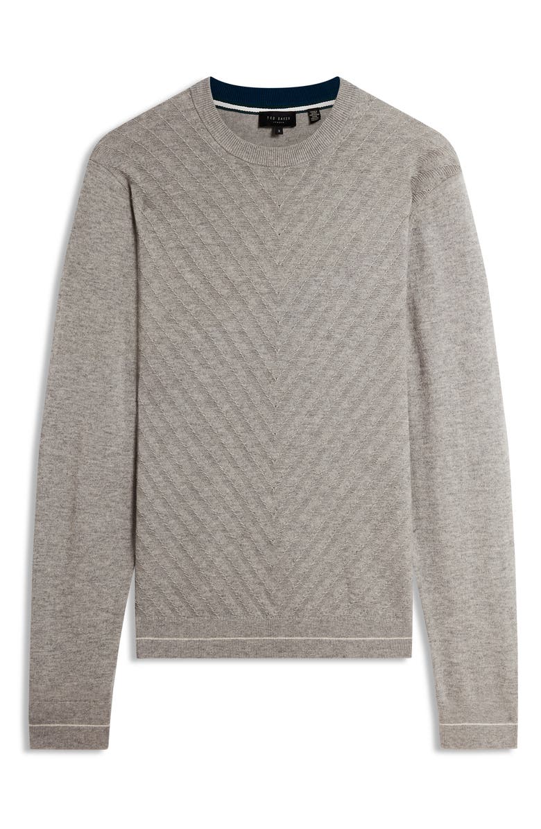 Ted Baker Corbin Chevron Texture Cotton & Wool Crewneck Sweater, Alternate, color, Light Grey