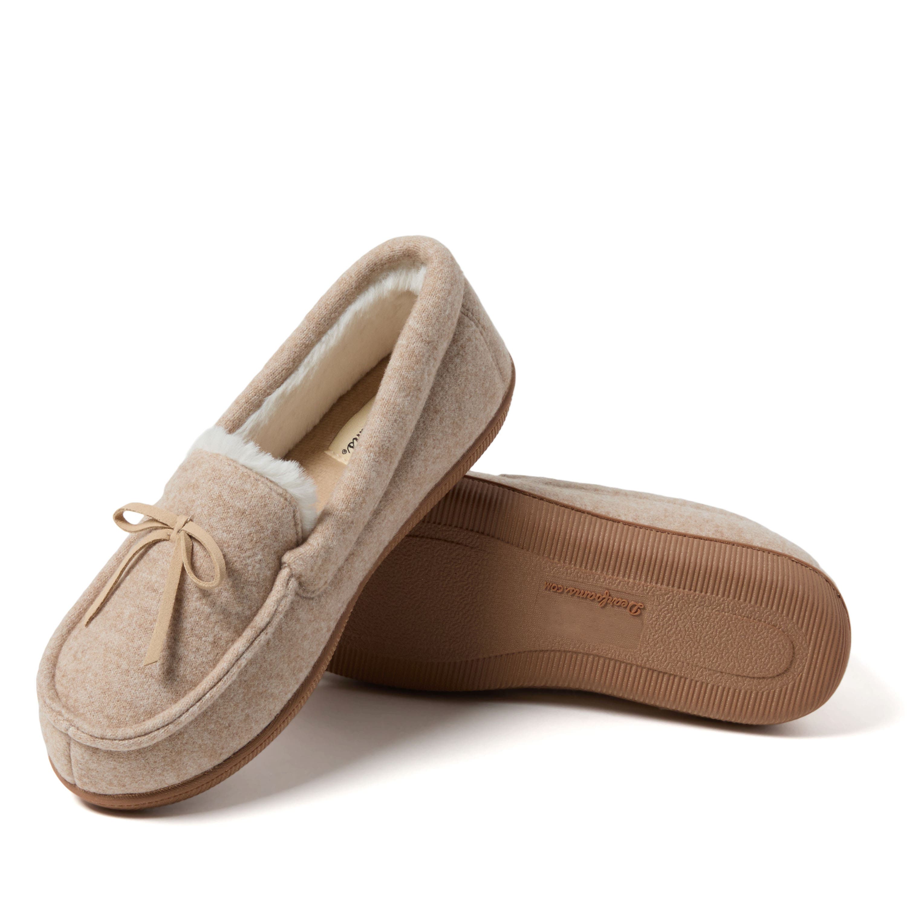 DEARFOAMS Hayes Soft Knit Moccasin Slipper, Alternate, color, Oatmeal Heather
