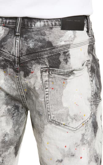 PURPLE Bleached Out Spattered Cutoff Denim Shorts