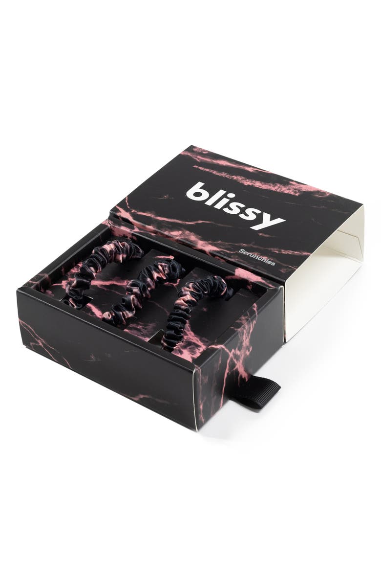 BLISSY 3-Pack Skinny Silk Scrunchies, Alternate, color, Rose Black Marble