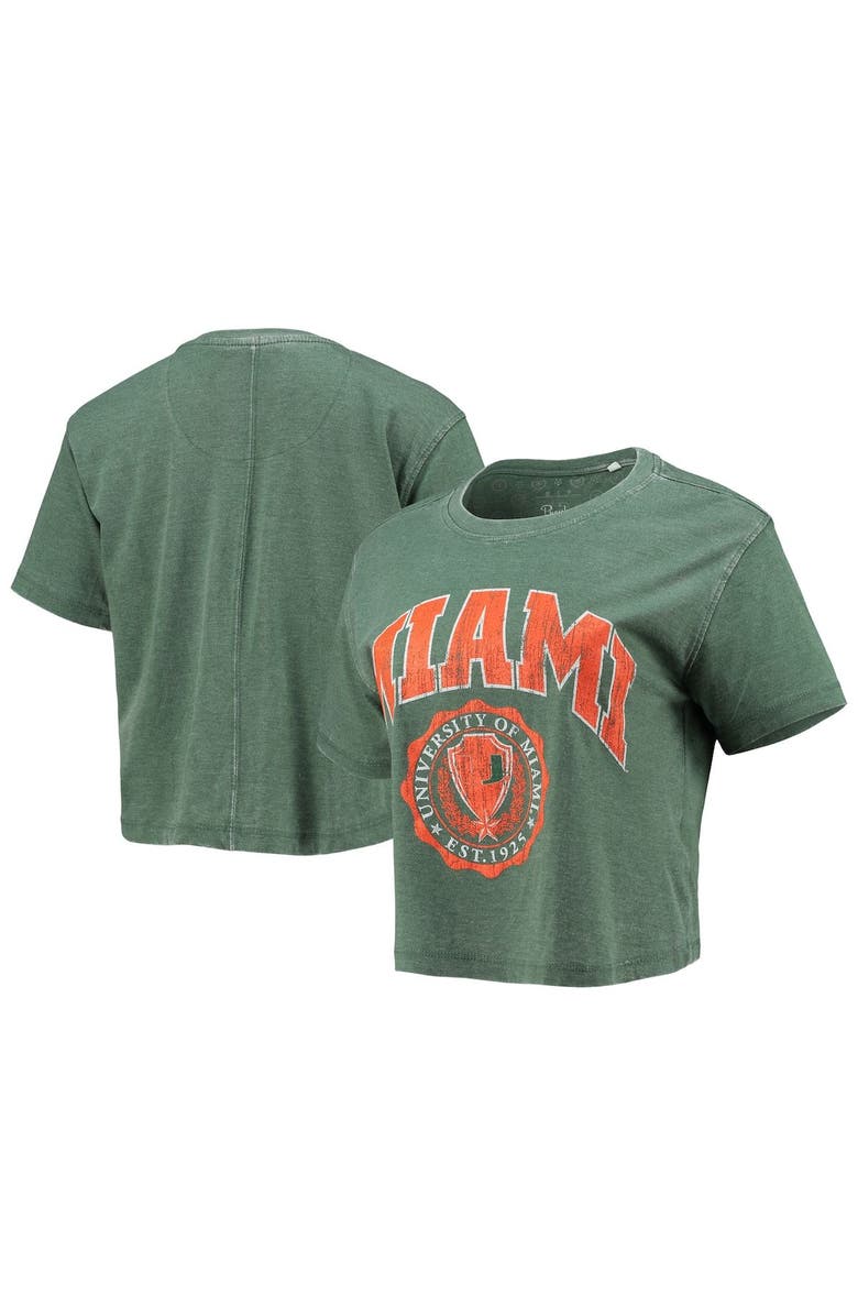 PRESSBOX Women's Pressbox Green Miami Hurricanes Edith Vintage Burnout Crop T-Shirt, Alternate, color,