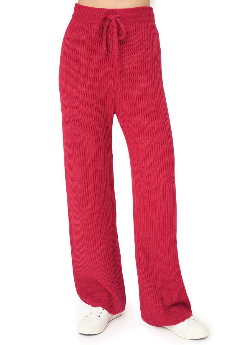Gigi Drawstring Rib Sweater Pants, Alternate, color, RED