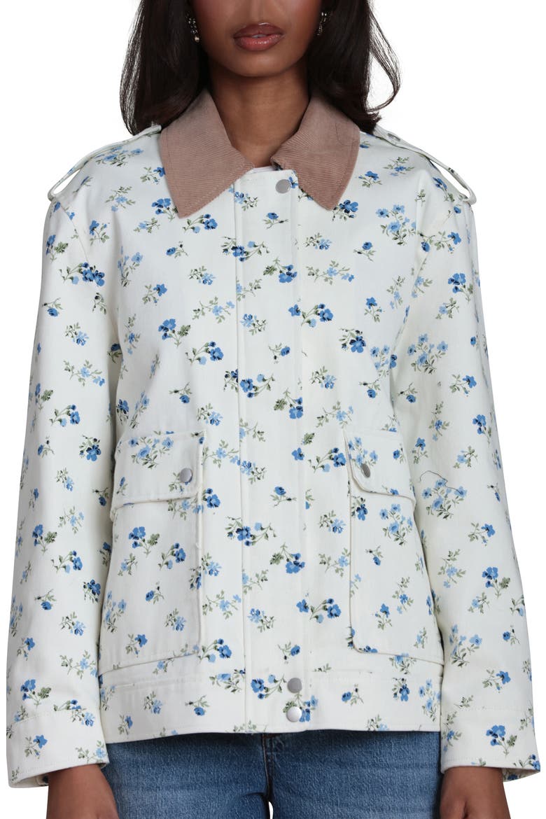 Mixed Media Twill Jacket, Alternate, color, VALLEY FLORAL CORNFLOWER