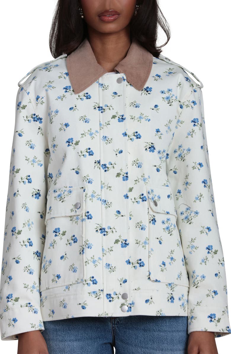 Bagatelle Mixed Media Twill Jacket, Alternate, color, Valley Floral Cornflower