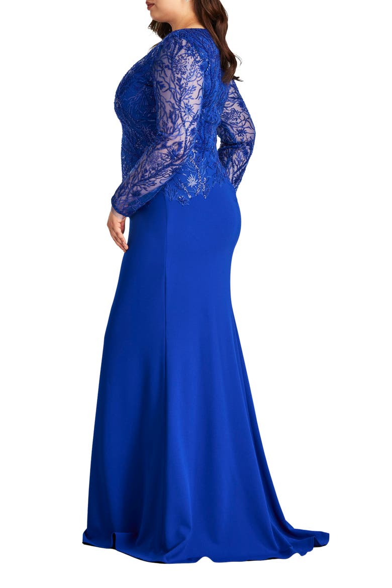 Sequin Floral Long Sleeve Gown, Alternate, color, MYSTIC BLUE