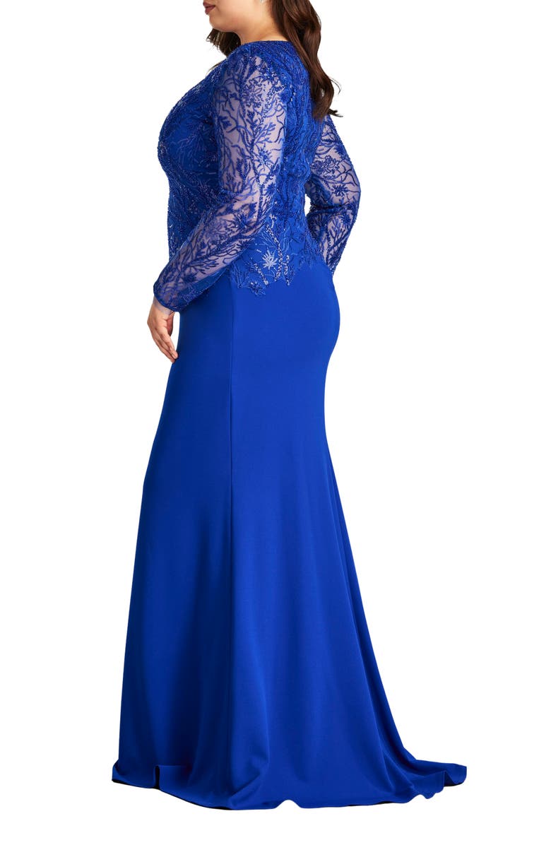 Tadashi Shoji Sequin Floral Long Sleeve Gown, Alternate, color, Mystic Blue