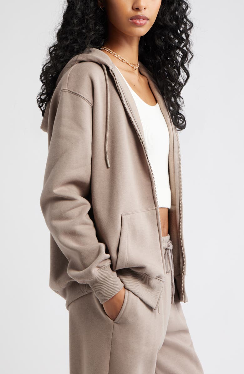 BP. Oversize Zip Fleece Hoodie, Alternate, color, Grey Fungi