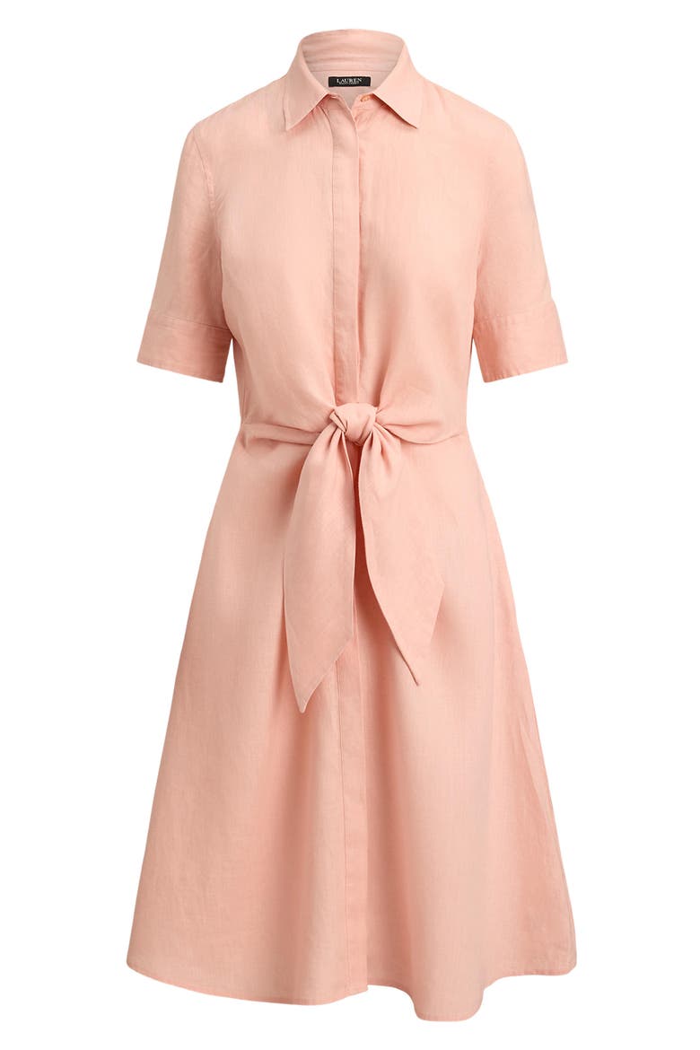 Tie Front Linen Shirtdress, Alternate, color, PINK RHODONITE
