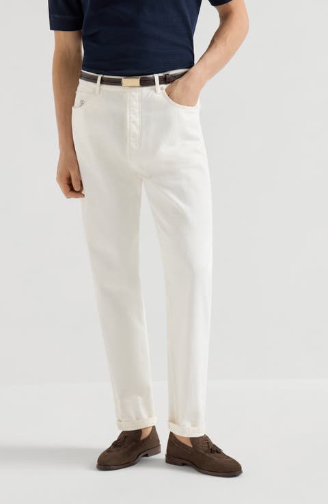 Garment-dyed denim trousers