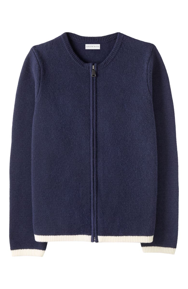 Celtic & Co. Zip Through Knitted Jacket, Main, color, Dark Navy Tipped