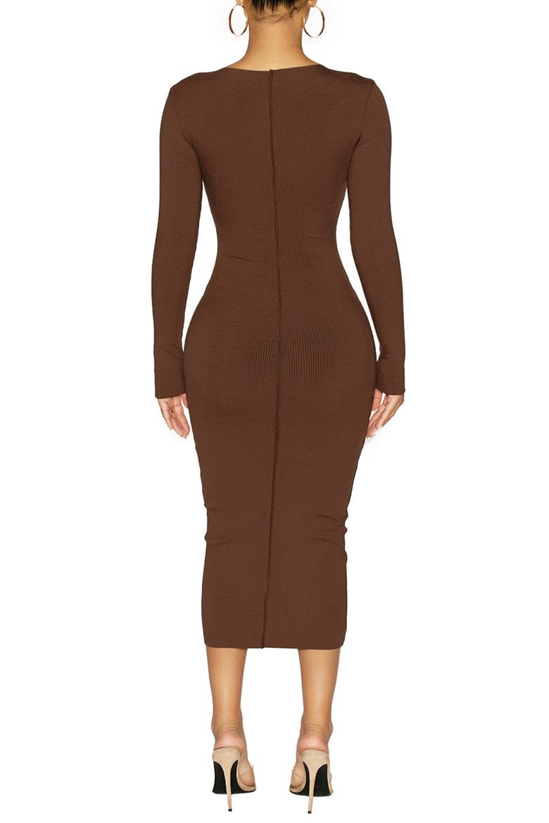 Snatched Me In Long Sleeve Body-Con Dress, Alternate, color, CHOCOLATE