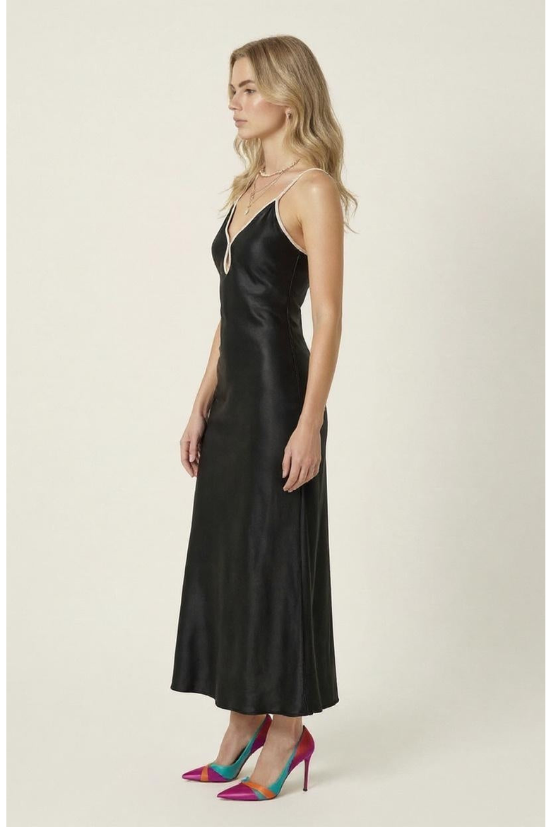 Satin Plunging Cutout Maxi Dress, Alternate, color, Black / Cream