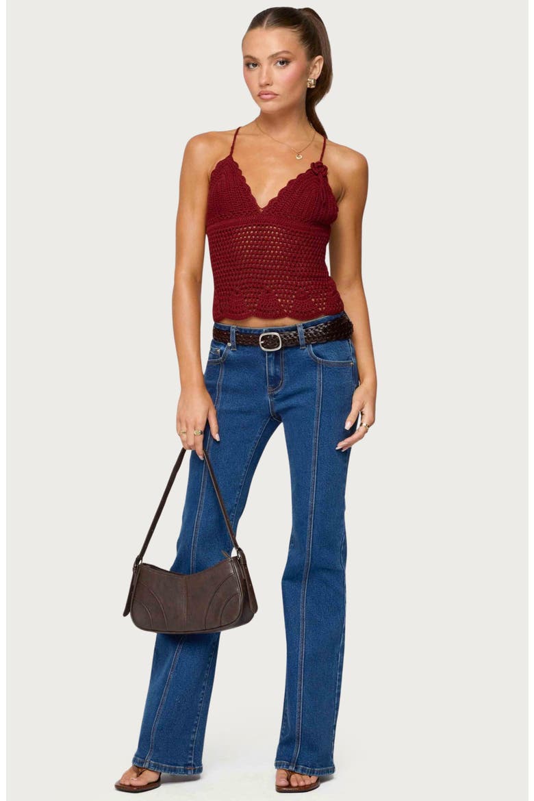 Delila V-Neck Crochet Top, Alternate, color, BURGUNDY