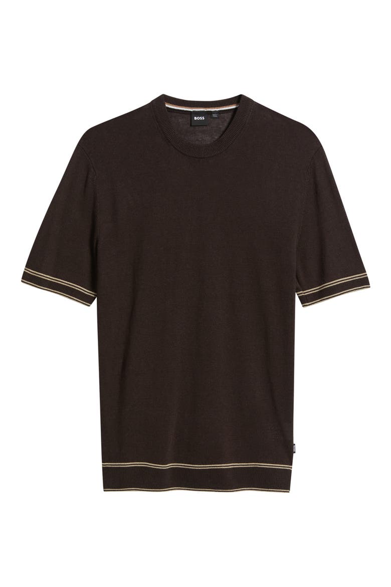 Norberto Linen Blend Short Sleeve Sweater, Alternate, color, DARK BROWN