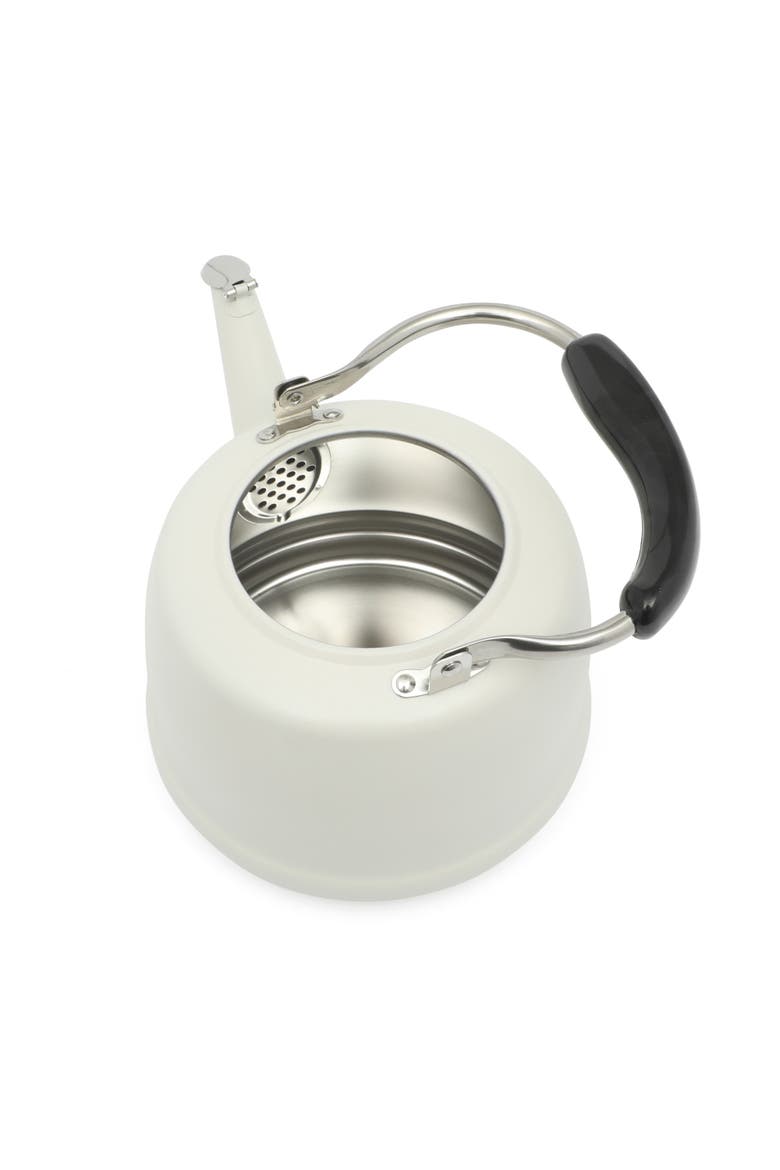 Kingstree Heavy Gauge Stainless Steel Whistling Stovetop Tea Kettle, Alternate, color, Linen White